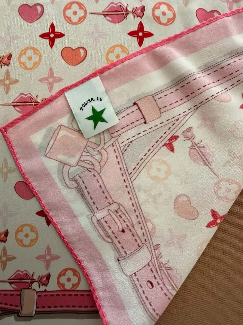 Molier.Lu 100% Silk Monogram Print Scarf